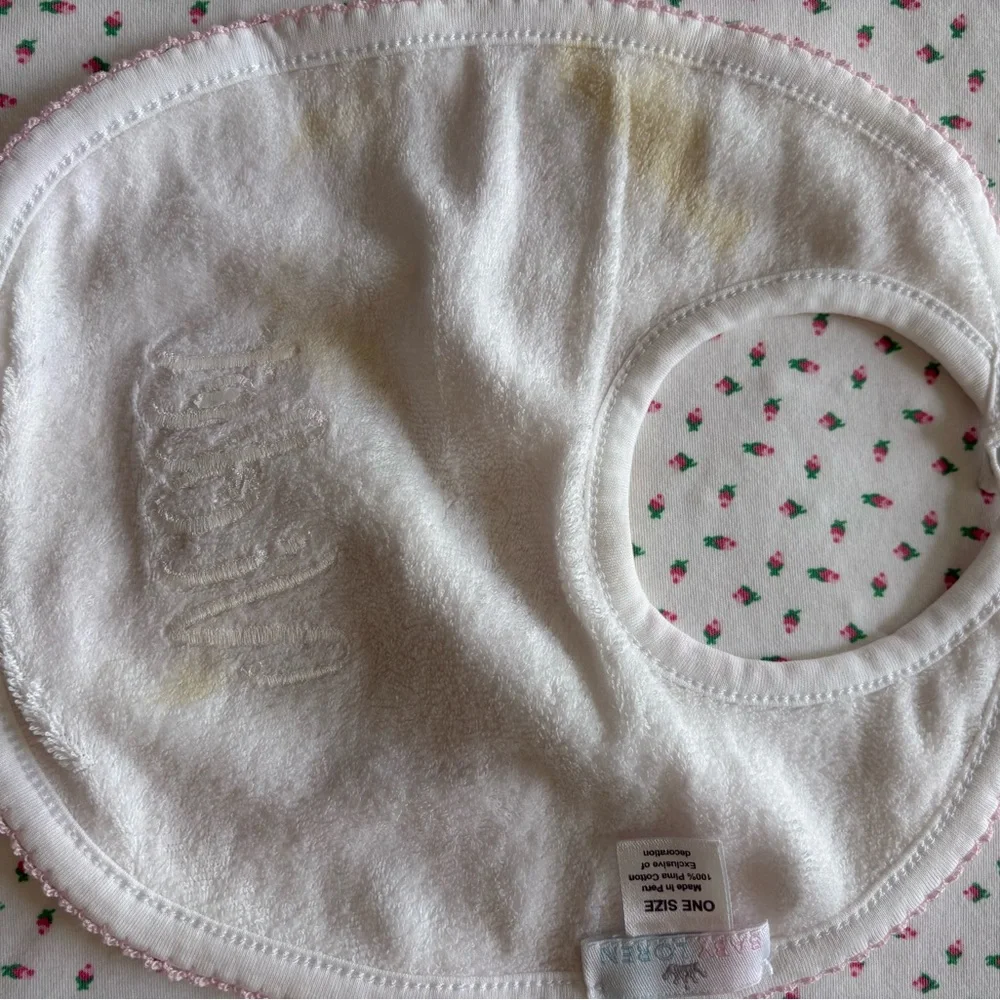 Pink Gingham and White Cotton Baby Bibs with “Violet” Monogram